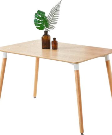 Halo 4-6 Seater Single Dining Table, Solid Wood Legs and Plastic Top, Oak