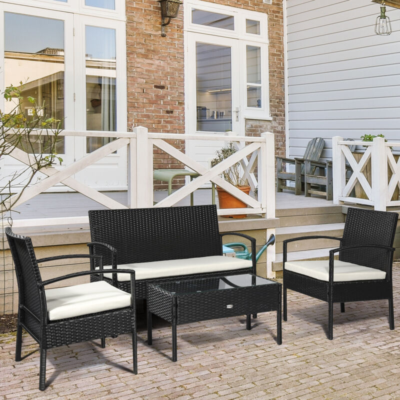 Outsunny Rattan Sofa Set Garden Furniture Outdoor Patio Wicker Weave Chair Table - Image 3