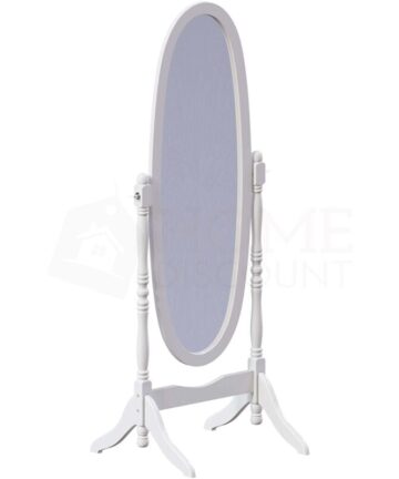 Nishano Freestanding Oval Mirror Floor Standing Tall Wooden Vanity Dresser Bedroom, White