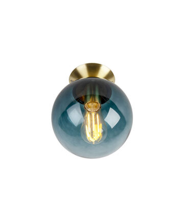 Art Deco Ceiling Light Brass with Ocean Blue Glass - Pallon