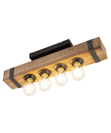 Industrial Ceiling Light Wood with Steel 4-Light - Reena