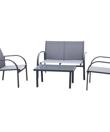 Outsunny 4pcs Patio Furniture Set Garden Sofa Glass Top Coffee Table Grey