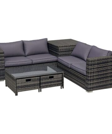 Outsunny 4Pcs Patio Rattan Sofa Garden Furniture Set Table w/ Cushions Grey