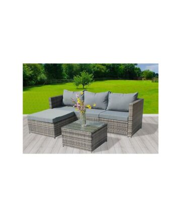 BIRCHTREE Garden Rattan Furniture Set Corner Sofa 4 Seaters Glass Coffee Table Patio RFS01 Grey