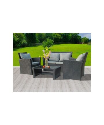 BIRCHTREE 4PCS Garden Rattan Furniture Set Armchair Sofa Glass Coffee Table Patio RFS02 Black