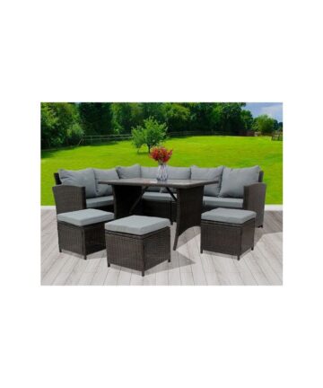 BIRCHTREE Rattan Furniture Set Sofa Chair Foot Stool Table Glass Coffee Table 9 Seater Cushion Outdoor Patio Brown