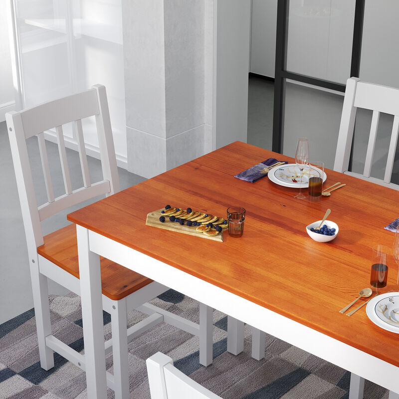 ELEGANT Wooden Dining Table and 4 Chairs Solid Natural Pine Dining Kitchen Furniture Honey - Image 4