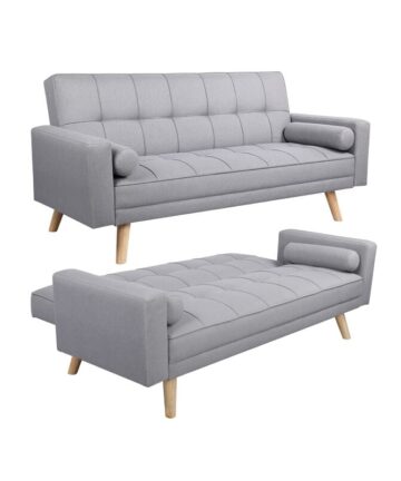 Yaheetech Fabric Upholstered Convertible Sofa Bed,3 Adjustable Back Angles, Gray