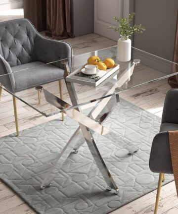 120x70cm Square Glass Dining Table with Silver Chrome Legs