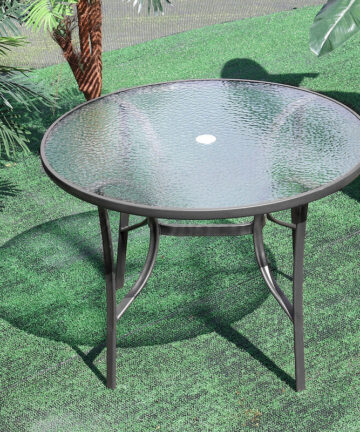 Garden Ripple Glass Round Table With Umbrella Hole, Black