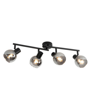 Art Deco Ceiling Light Black with Smoke Glass 4-Lights - Vidro