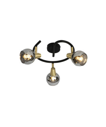 Black Ceiling Light 44.5 cm with Smoke Glass 3-Light - Vidro