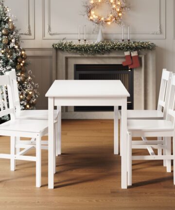 ELEGANT Dining Table and 4 Chairs Kitchen/Living Room Furniture, Solid Pine Wood Dining Room set White