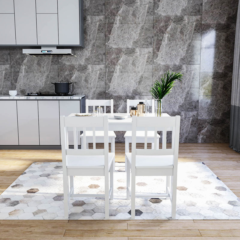 ELEGANT Dining Table and 4 Chairs Solid Pine Nature Kitchen Living Room Furniture Wood Dining Room Set White - Image 2