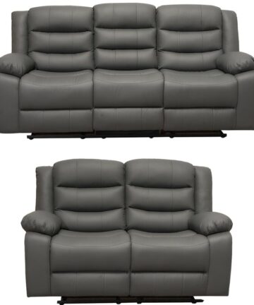 Roma Leather Recliner 3+2 Sofa Set with Cupholders in Grey