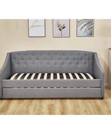 Daybed with Trundle Grey 3ft Single Fabric Tufted Wooden Bedroom