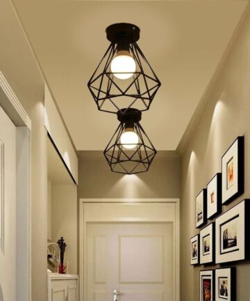 2X Ceiling Lighting Fitting Vintage, Ã˜20cm Diamond Metal Ceiling Lamp, Industrial Chandelier with Lampshade for Living Room Hallway (Black)