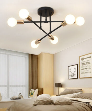 Ceiling Light 6x E27 Lamp Vintage Industrial Chandelier for Kitchen Bedroom Living Room Black and Copper