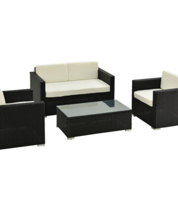 Outsunny 4PC Rattan Sofa Set Outdoor Coffee Table Chair Wicker Garden Black