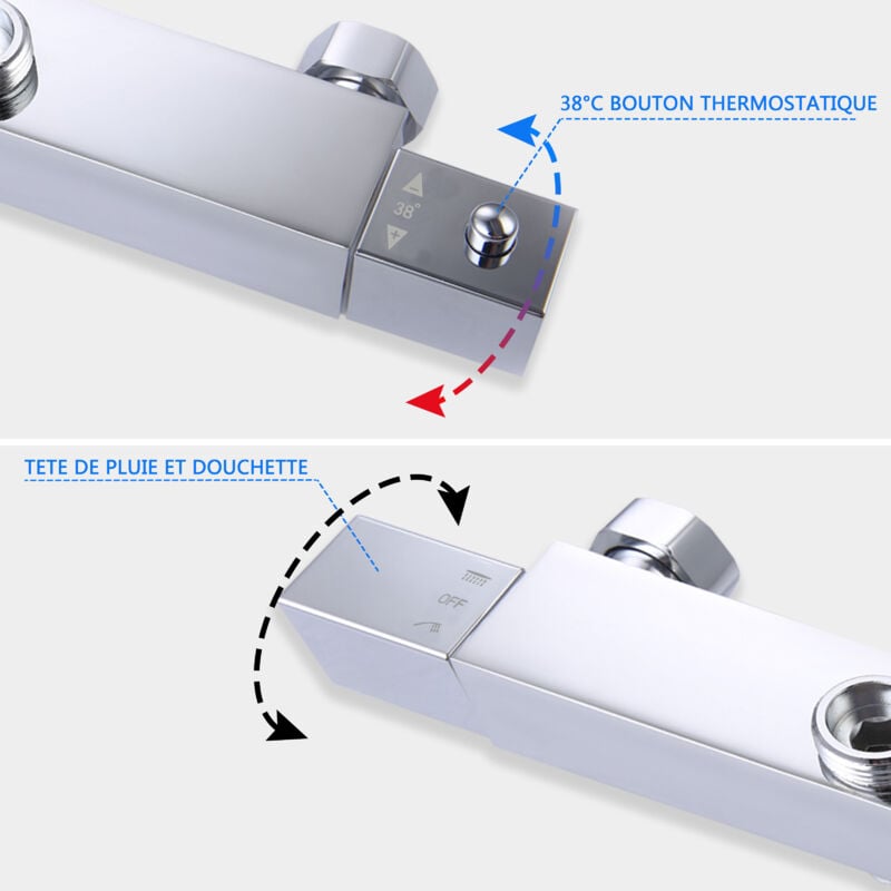 AICA Thermostatic Exposed Shower Mixer Bathroom Twin Head Large Square Bar Set Chrome - Image 3