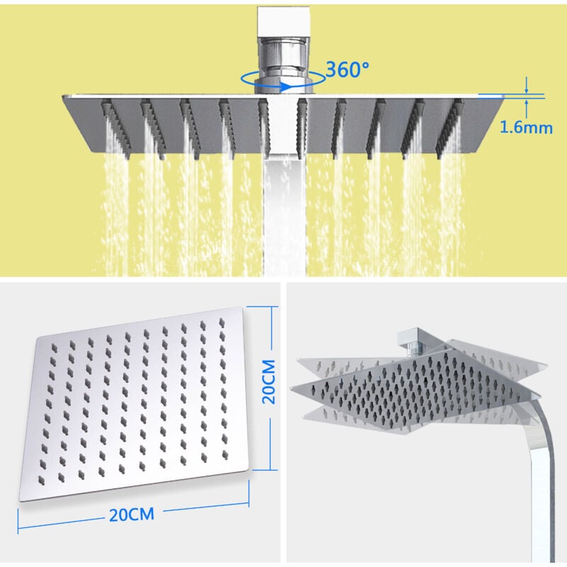 AICA Thermostatic Exposed Shower Mixer Bathroom Twin Head Large Square Bar Set Chrome - Image 4