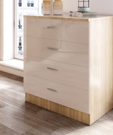 ELEGANT Modern 4 Drawer Chest of Drawers with Metal Handles Bedroom 685 x 600 x 400 mm CREAM/OAK