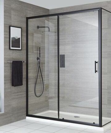 Milano Nero 1000mm Black Reversible Wet Room Shower Enclosure Sliding Door - With 800mm Side Panel