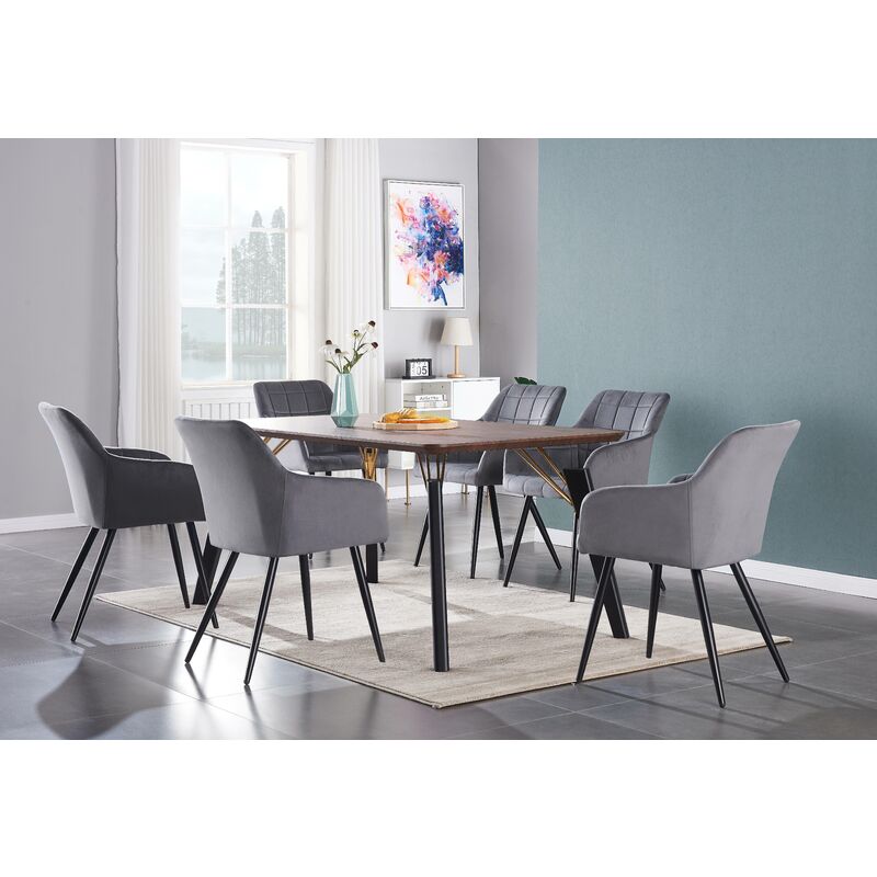 Cosmo Lux Single Dining Table, Solid Metal Legs and Wood Top, Walnut - Image 4