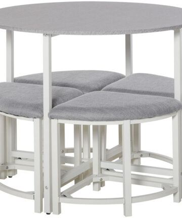 HOMCOM Modern Round Dining Table Set with 4 Upholstered Stools for Dining Room