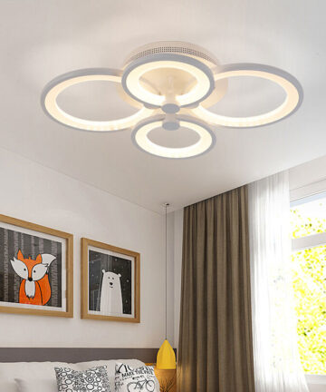 Round LED Dimmable Chandelier Ceiling Light With Remote, 4 Head