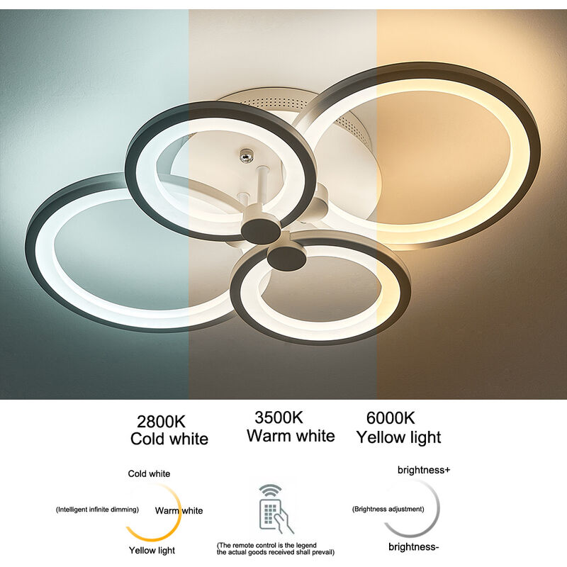 Round LED Dimmable Chandelier Ceiling Light With Remote, 4 Head - Image 4