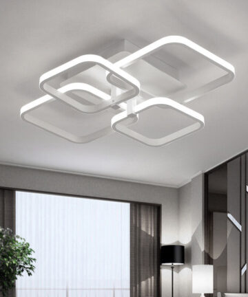 Square LED Dimmable Chandelier Ceiling Light With Remote, 4 Head