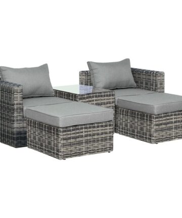Outsunny 5 Pcs Rattan Garden Furniture Set Single Sofa Stool Coffee Table Mixed grey