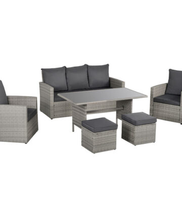 Outsunny 6 PCS Patio PE Rattan Sofa Furniture Set Dining Table Grey