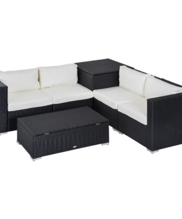 Outsunny 6Pcs Rattan Sofa Set Garden Sectional Garden Wicker Cushion Black