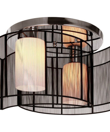 HOMCOM Flush Mount Ceiling Light w/ Wire Drawing Lampshade Chrome Finish Black