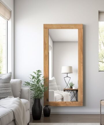 Hallowood Furniture Waverly Full Length Large Oak Framed Wall Mirror, Narrow Hanging Long Framed Solid Oak Wall Mirror for Living Room, Bathroom and Hallway (138 x 68cm)