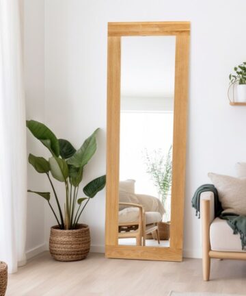 Hallowood Furniture Waverly Oak Solid Wood Frame Mirror Full Length, Rectangular Light Oak Long Wall Mirror, Hang Landscape or Portrait for Bathroom, Living Room or Hallway, 138 x 48cm
