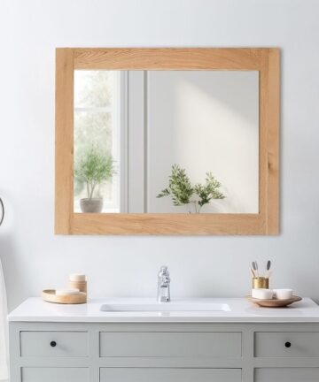 Hallowood Furniture Waverly Large Wall Hanging Oak Mirror, Rectangular Wooden Light Oak Framed Mirror, Hang Landscape or Portrait for Bathroom, Living Room or Hallway (93 x 68 cm)