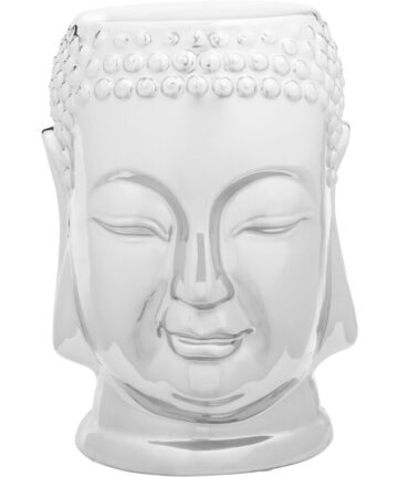 Interiors by Premier Silver Buddha Ceramic Side Table, Modern Silver Side Table, Buddha Face Side Table, Side Table