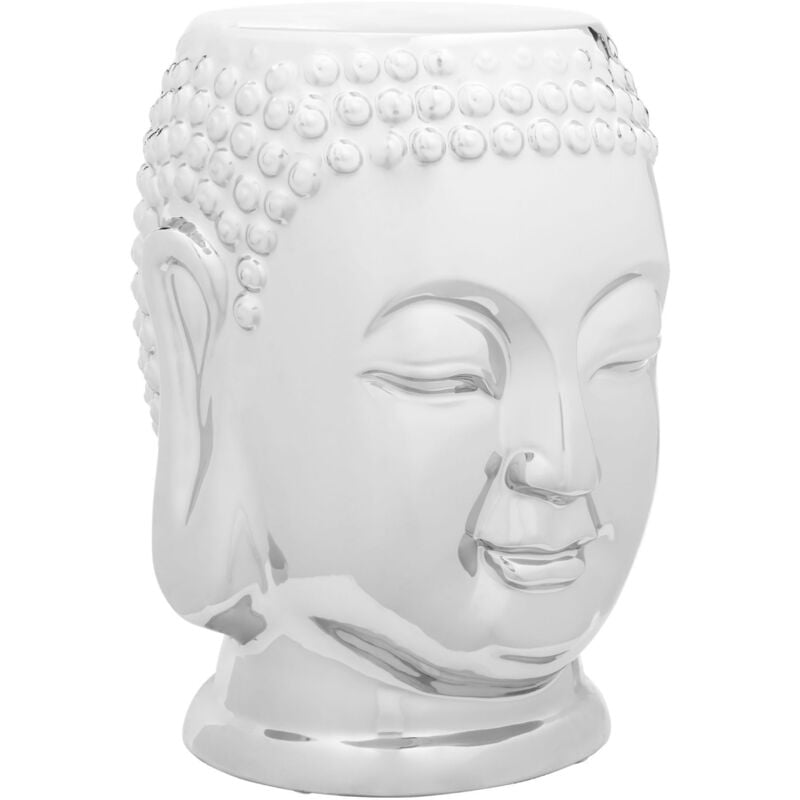 Interiors by Premier Silver Buddha Ceramic Side Table, Modern Silver Side Table, Buddha Face Side Table, Side Table - Image 2
