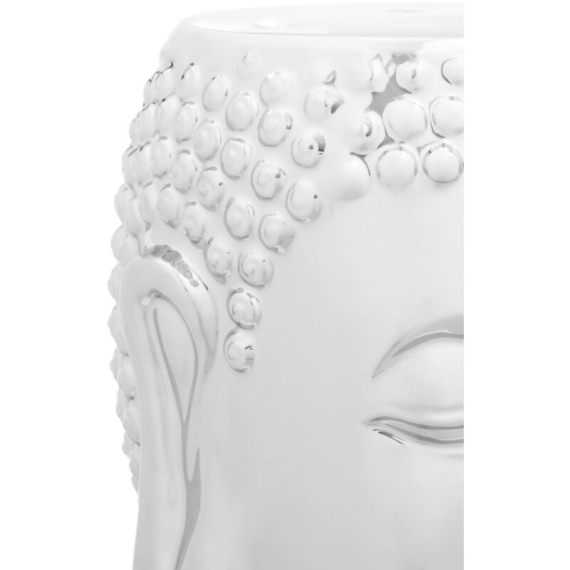 Interiors by Premier Silver Buddha Ceramic Side Table, Modern Silver Side Table, Buddha Face Side Table, Side Table - Image 3