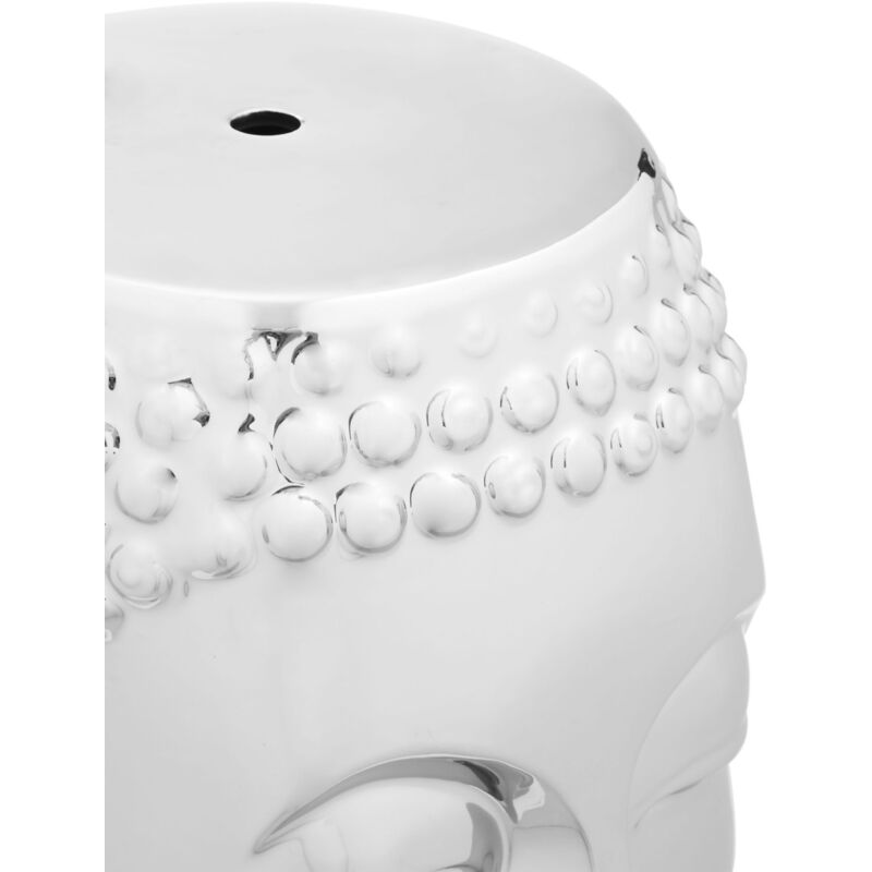 Interiors by Premier Silver Buddha Ceramic Side Table, Modern Silver Side Table, Buddha Face Side Table, Side Table - Image 4