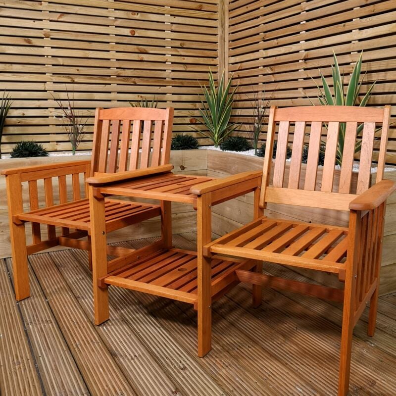 2 Person Wooden Garden Bench Love Seat & Table Garden Furniture - Image 3