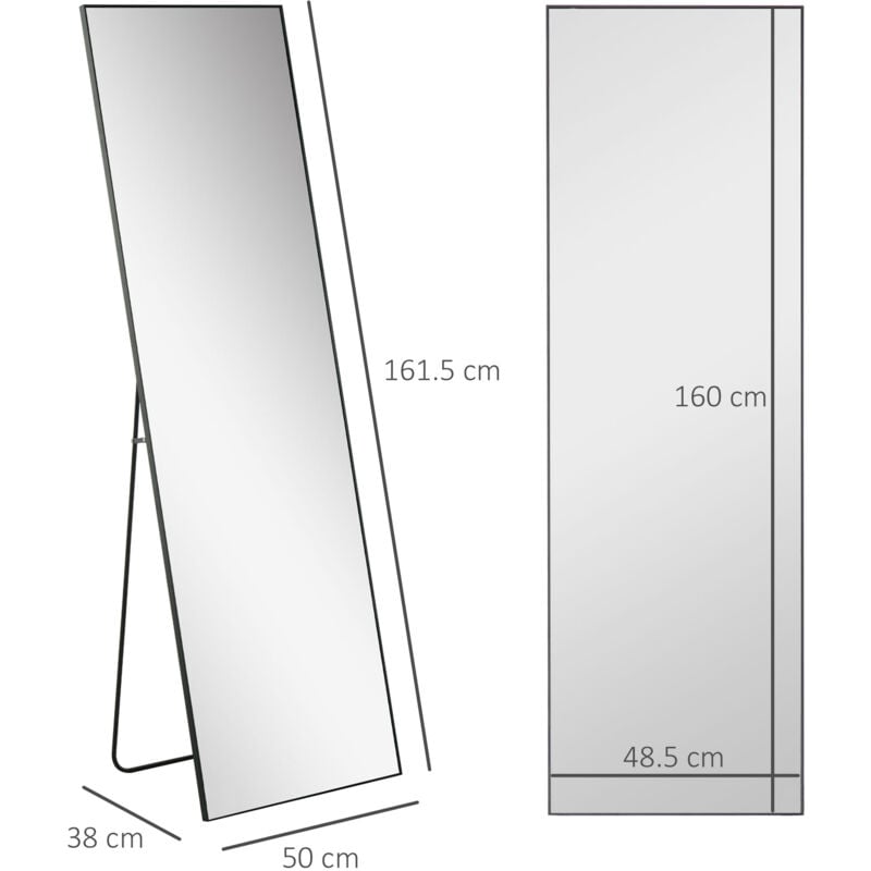 HOMCOM Full Length Mirror Floor Standing or Wall-Mounted, Dressing Mirror, Black - Image 2