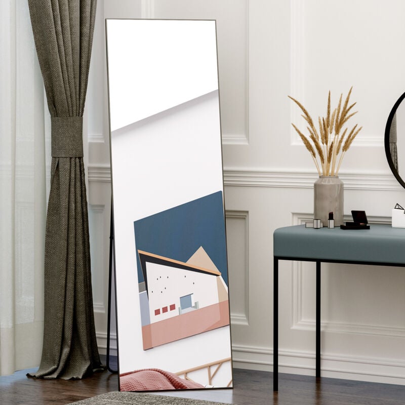 HOMCOM Full Length Mirror Floor Standing or Wall-Mounted, Dressing Mirror, Black - Image 3