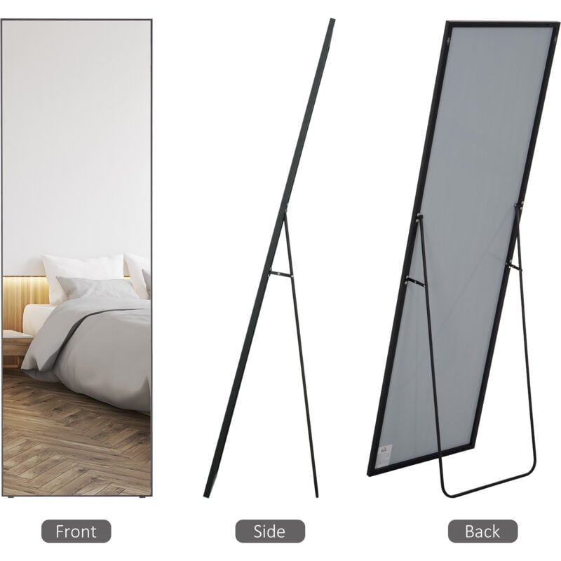 HOMCOM Full Length Mirror Floor Standing or Wall-Mounted, Dressing Mirror, Black - Image 4