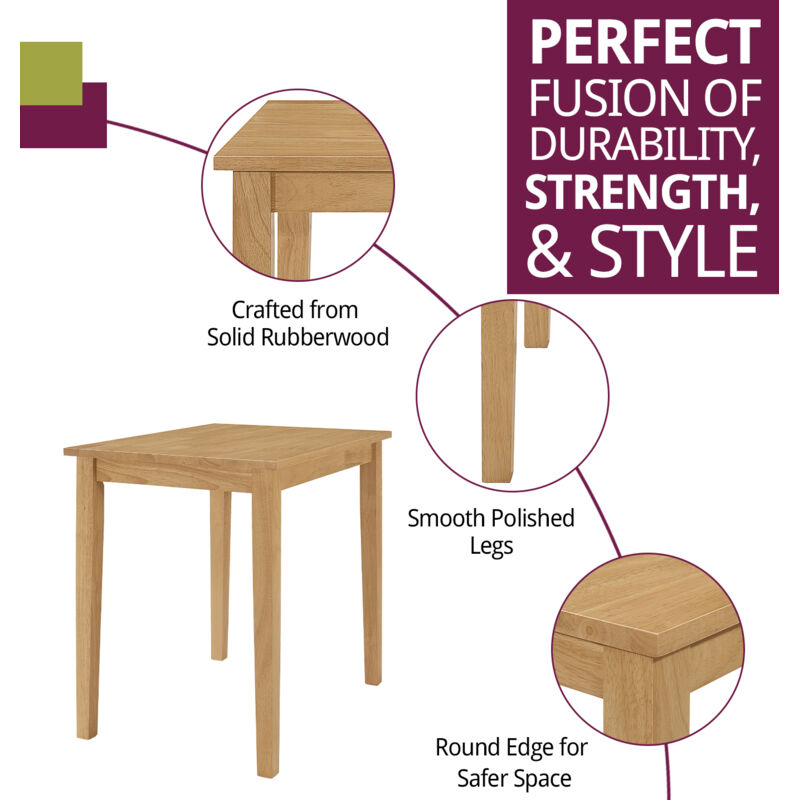 Hallowood Furniture Ledbury Small Rectangular Light Oak Kitchen Table, Wooden & Space-Saving Dining Table for Home, Kitchen, Offices, Apartments and Cafe (80cm) - Image 2