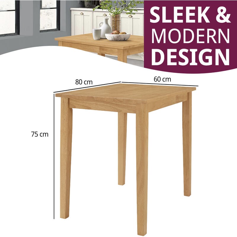 Hallowood Furniture Ledbury Small Rectangular Light Oak Kitchen Table, Wooden & Space-Saving Dining Table for Home, Kitchen, Offices, Apartments and Cafe (80cm) - Image 3