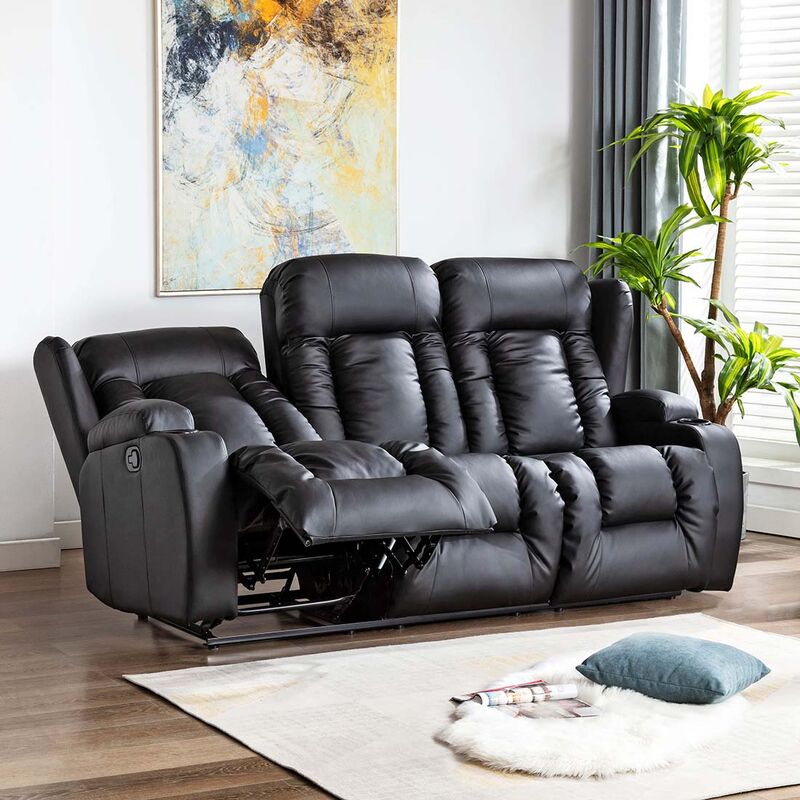 CAESAR HIGH BACK MANUAL BOND GRADE LEATHER RECLINER 3+2+1 SUITE SOFA ARMCHAIR SET BLACK 3 SEATER - Image 3